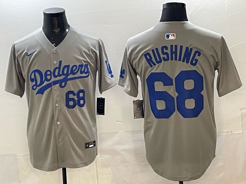 Men Los Angeles Dodgers #68 Rushing Grey Game 2026 Nike MLB Jersey 003